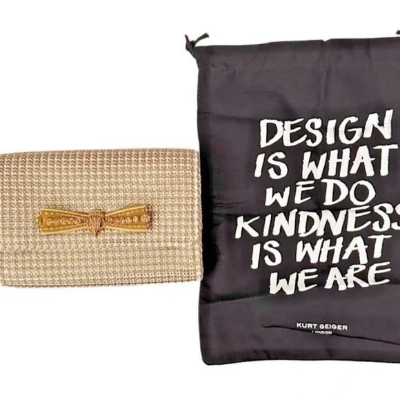 Kurt Geiger Kensington Gold and Cream Clutch w/ gold chain and dust bag NWT - Picture 2 of 7